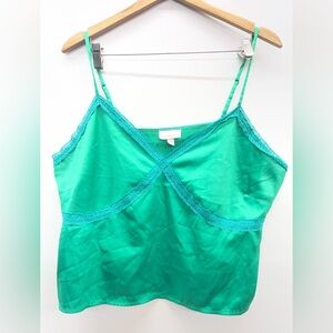Colsie Teal Green Satin Lace Trim Camisole